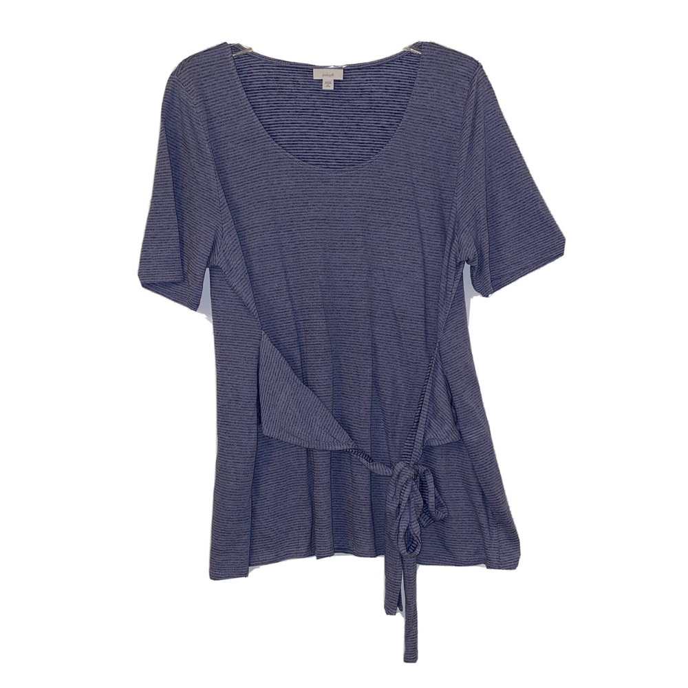 Pure Jill Women's Light Blue Linen Blend Ribbed Short Sleeve Wrap Tie‎ Front PXL